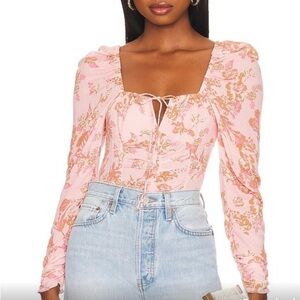Free People Hilary Printed Top in Pink Combo size L NWT